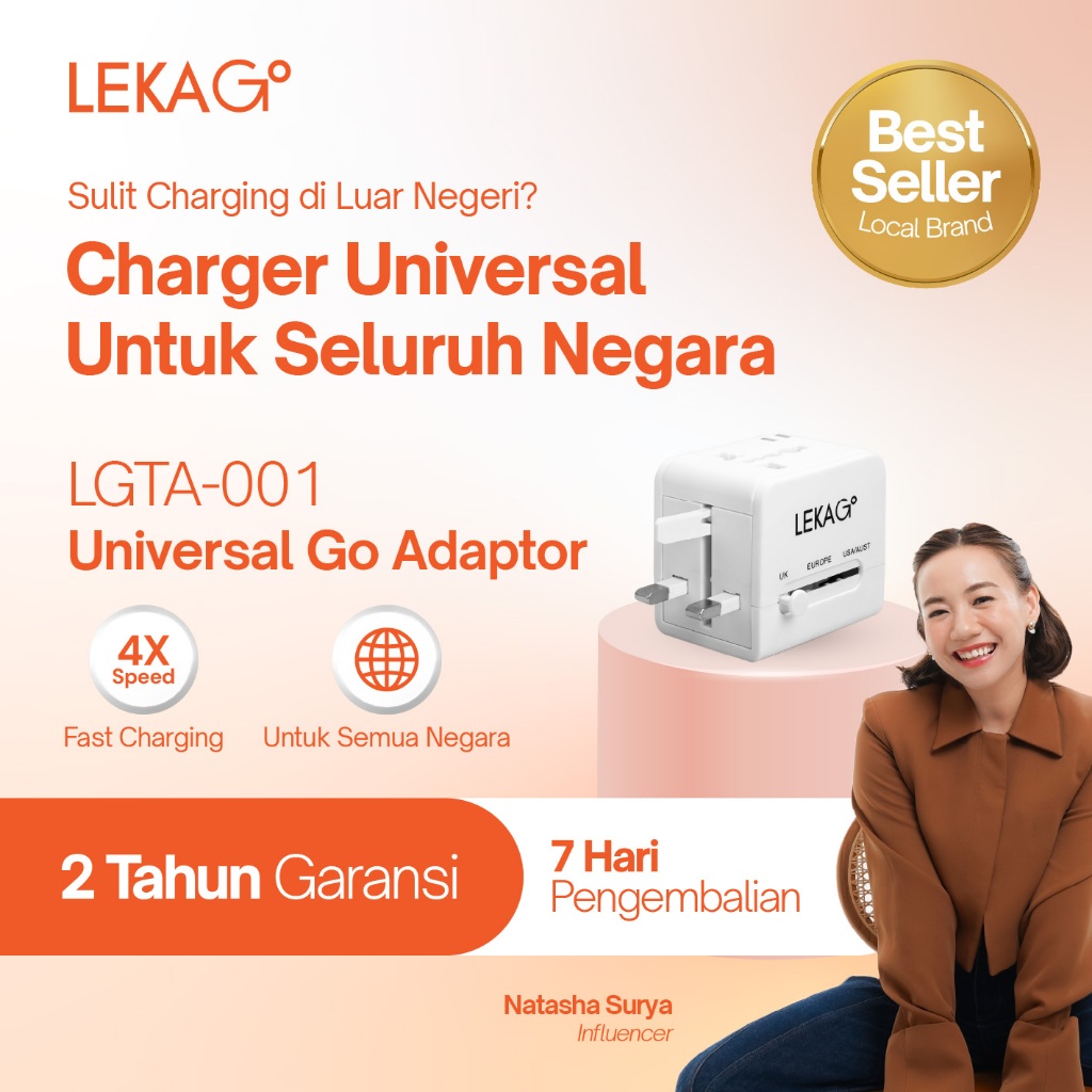 LEKA Go - LGTA-001 Universal Go Adaptor - Adaptor Listrik Internasional (Garansi 2 Tahun)