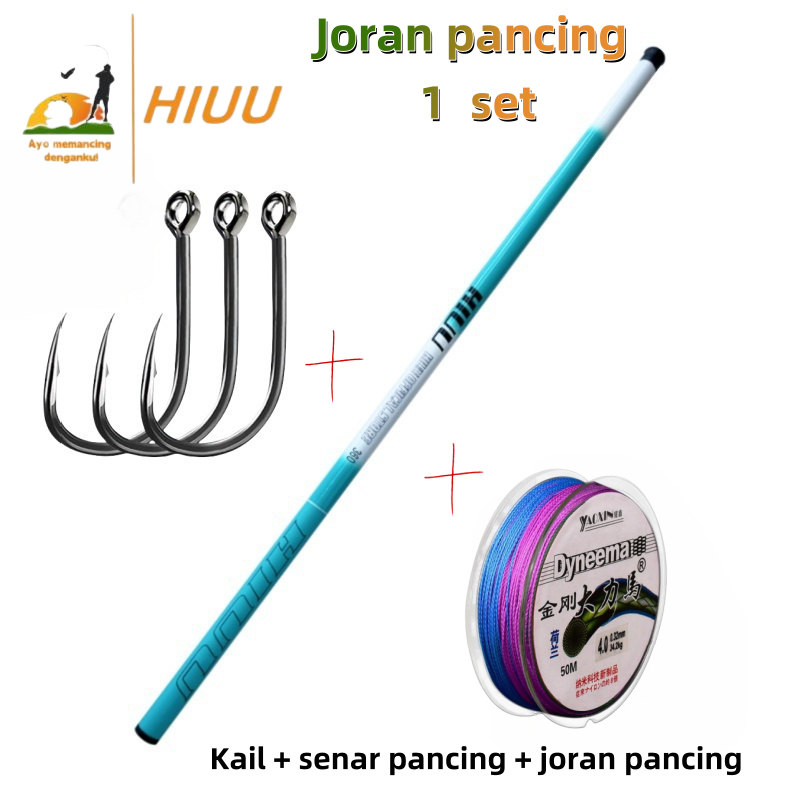 HIUU Joran pancing 1 Set/Joran Tegek  Batik Langit biru 210 270 360 450 Fiber Medium Bayar Di Tempat