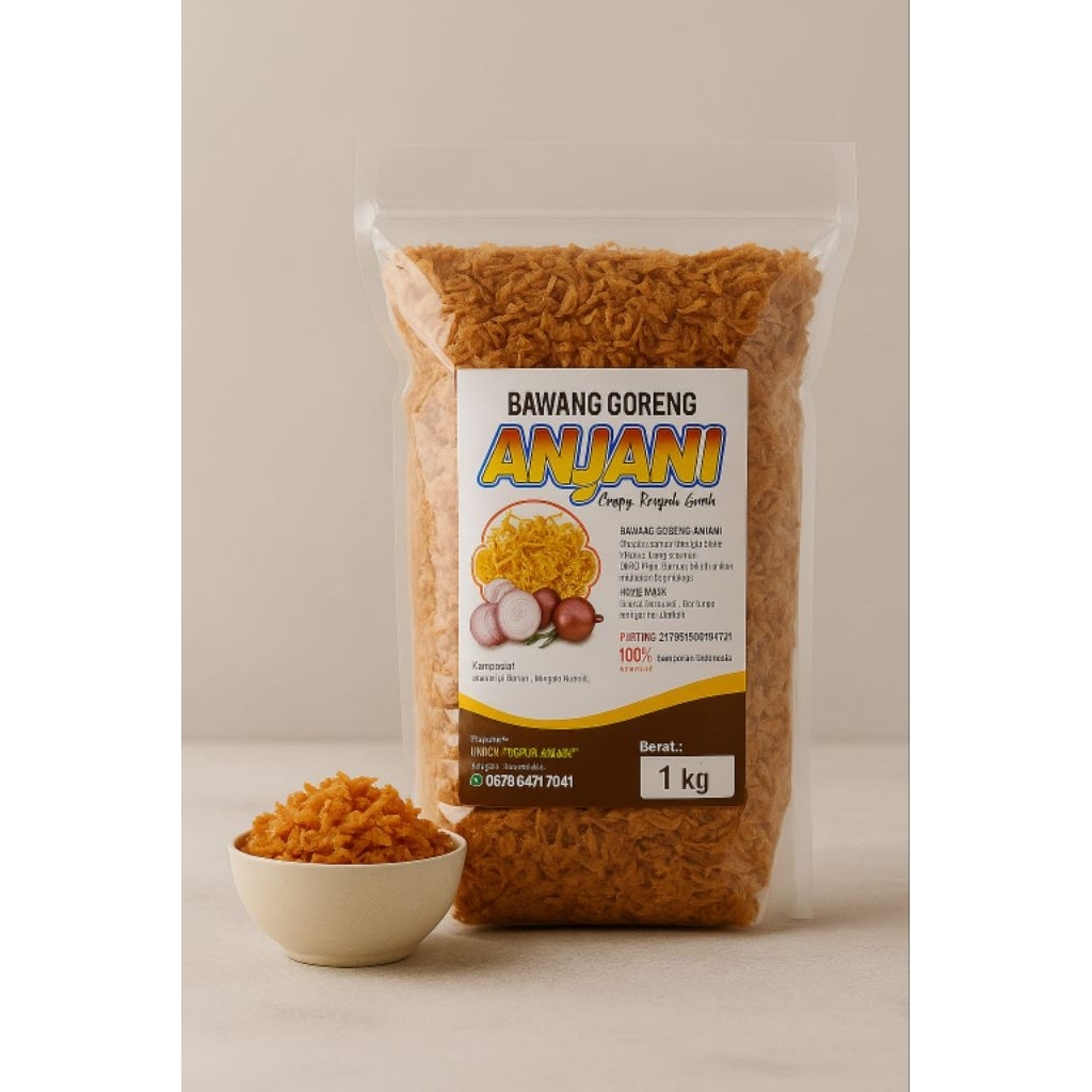 

BAWANG GORENG PREMIUM KEMASAN 1KG TANPA CAMPURAN TEPUNG ASLI BROBOLINGGO