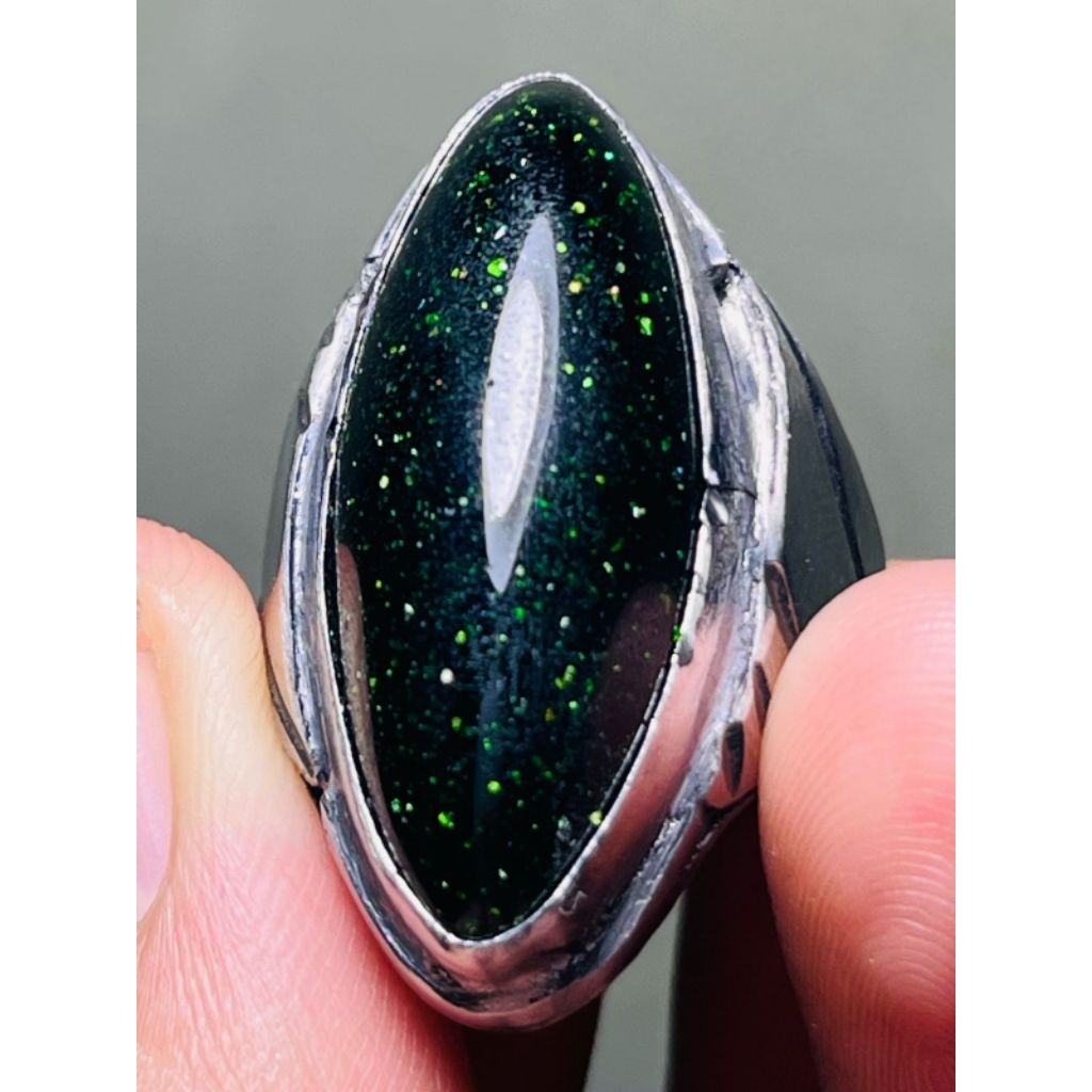 Cincin akik black oval Papua model pandan crystal
