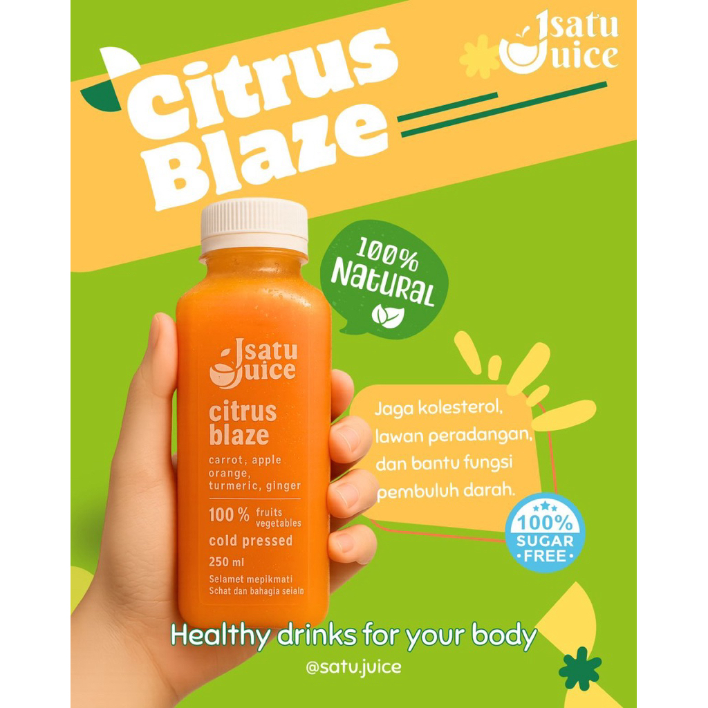 

Citrus Blaze | Coldpress Juice | Wortel, Apel, Jeruk, Kunyit, Jahe | 100% buah dan sayur | No sugar, no water