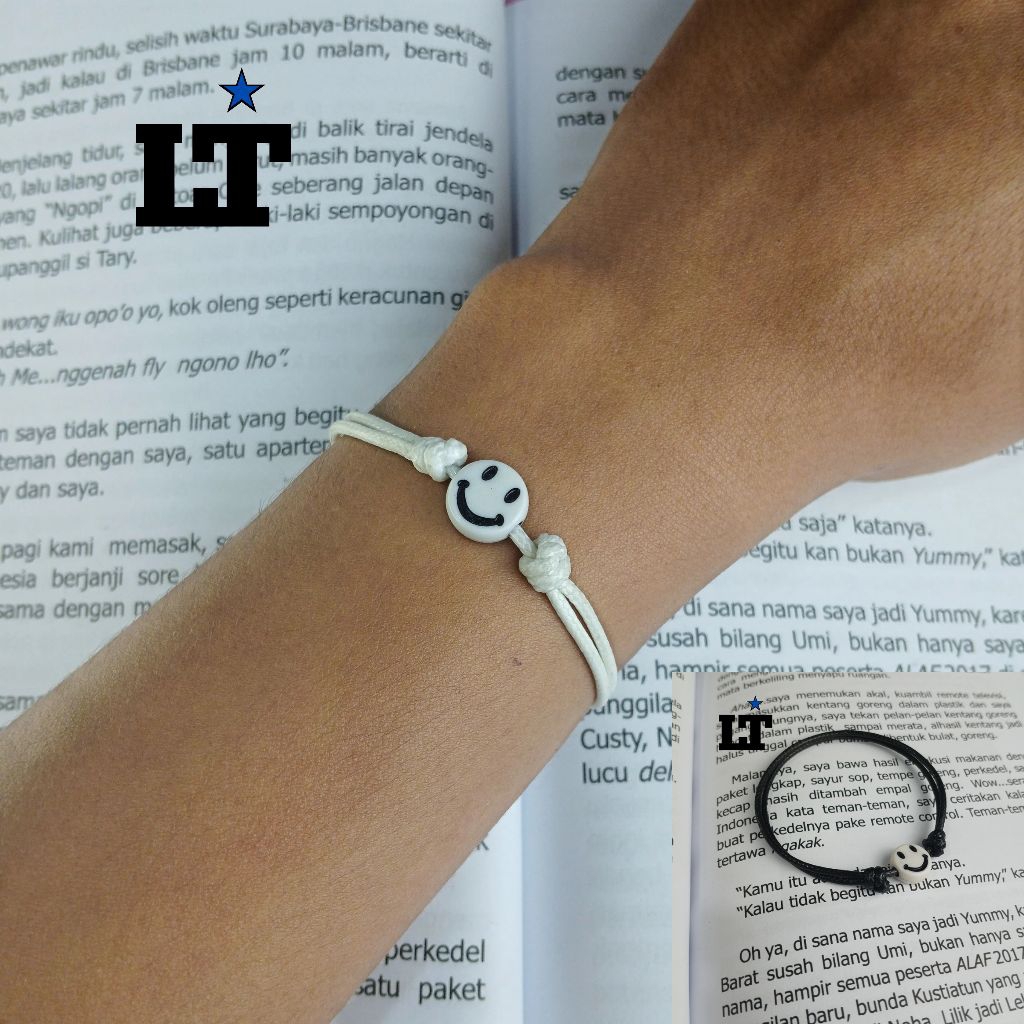 gelang smile ll gelang tali mote smile hitam dan putih