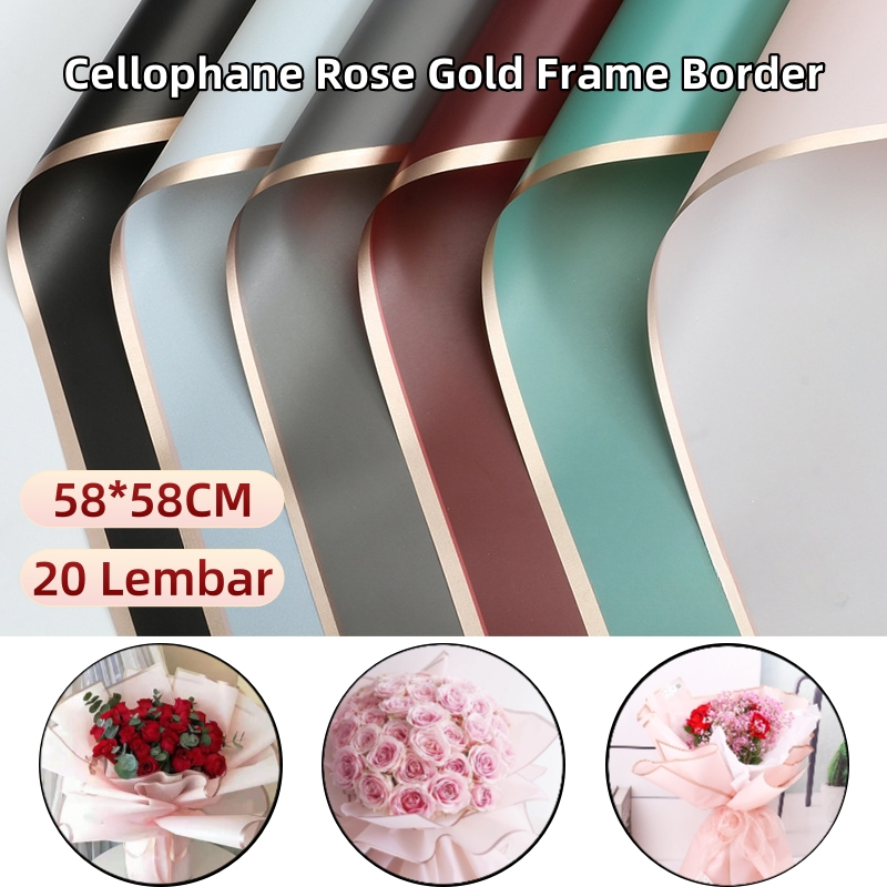 

【READY】20PCS Flower Wrapping Paper Varian List Gold Emas Kertas Buket Bunga Cellophane Florist Goldline
