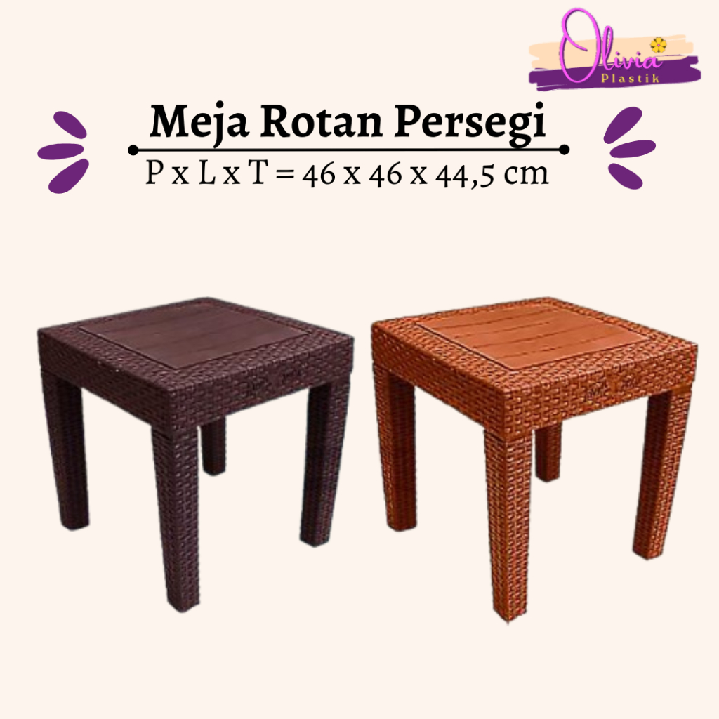 Meja Rotan Persegi/ Meja Lesehan/ Meja Tamu/ Meja Plastik BlueShark