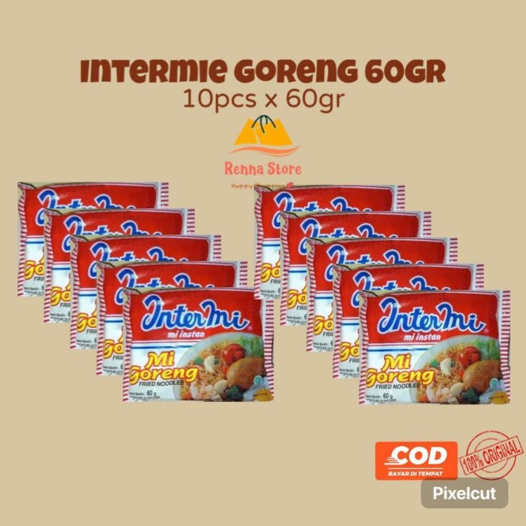 

10pcs Intermie Goreng, Ekomie Goreng, Intermie Pedas Mie Goreng 60gr Food Noodles Instan