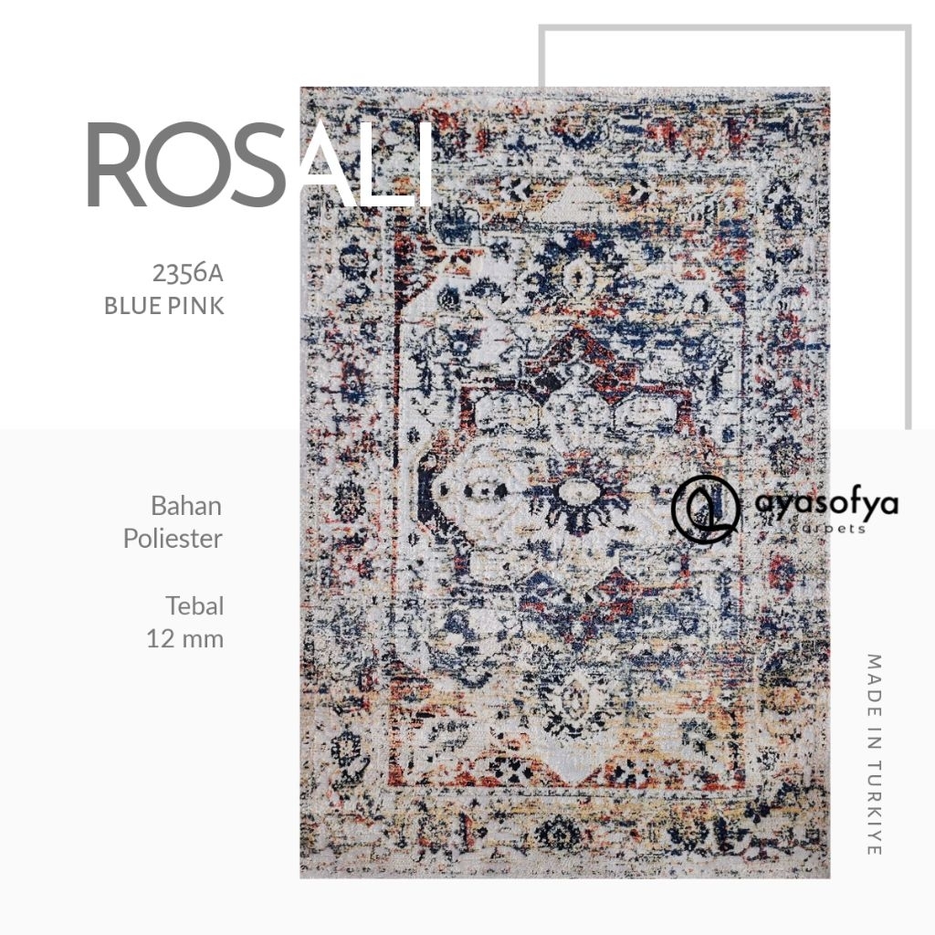 Karpet Rosali Turki 200x300 cm Motif Mewah Elegan Tebal 12mm Bahan Lembut untuk Ruang Tamu Besar