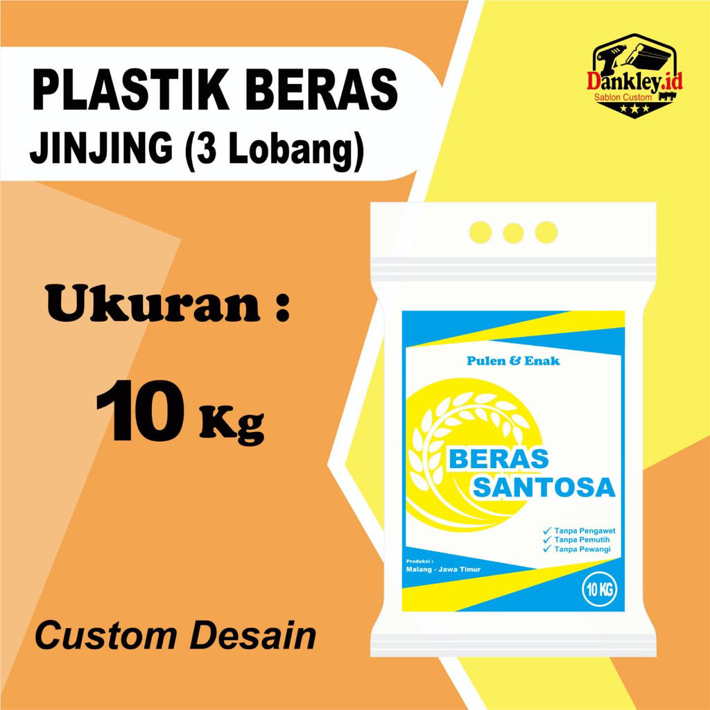 Plastik Beras Jinjing Lobang 3 Jari Sablon Custom 10 KG