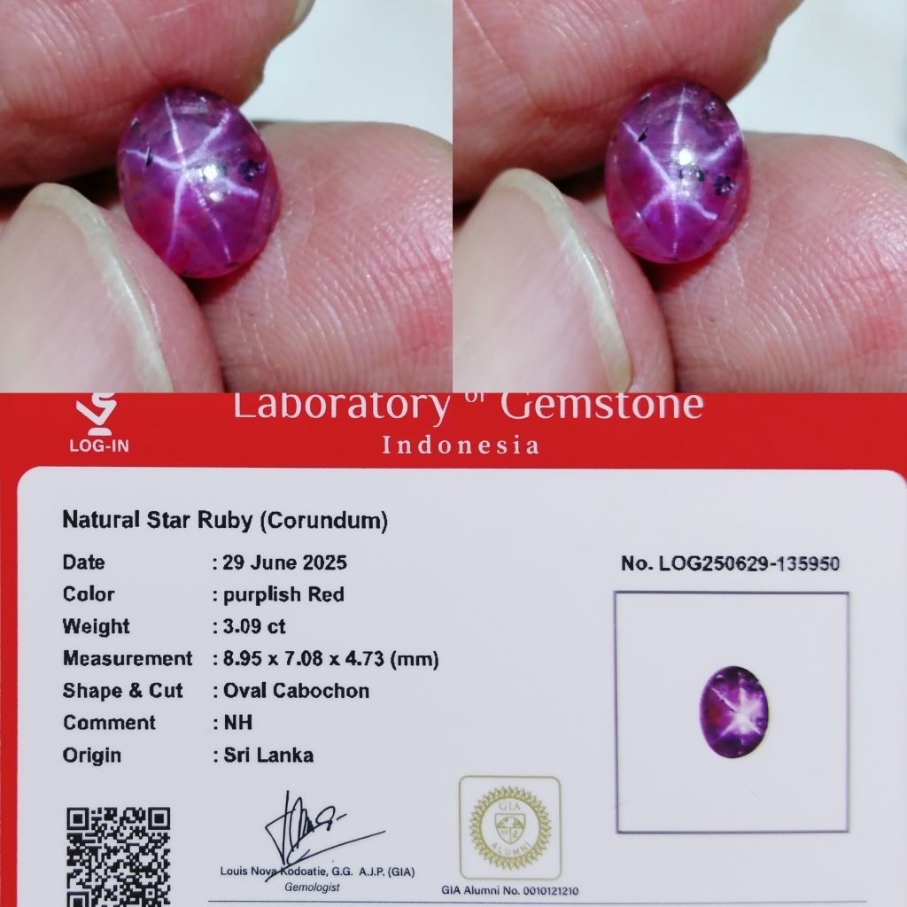Batu permata natural star ruby No heat srilanka 3.09ct