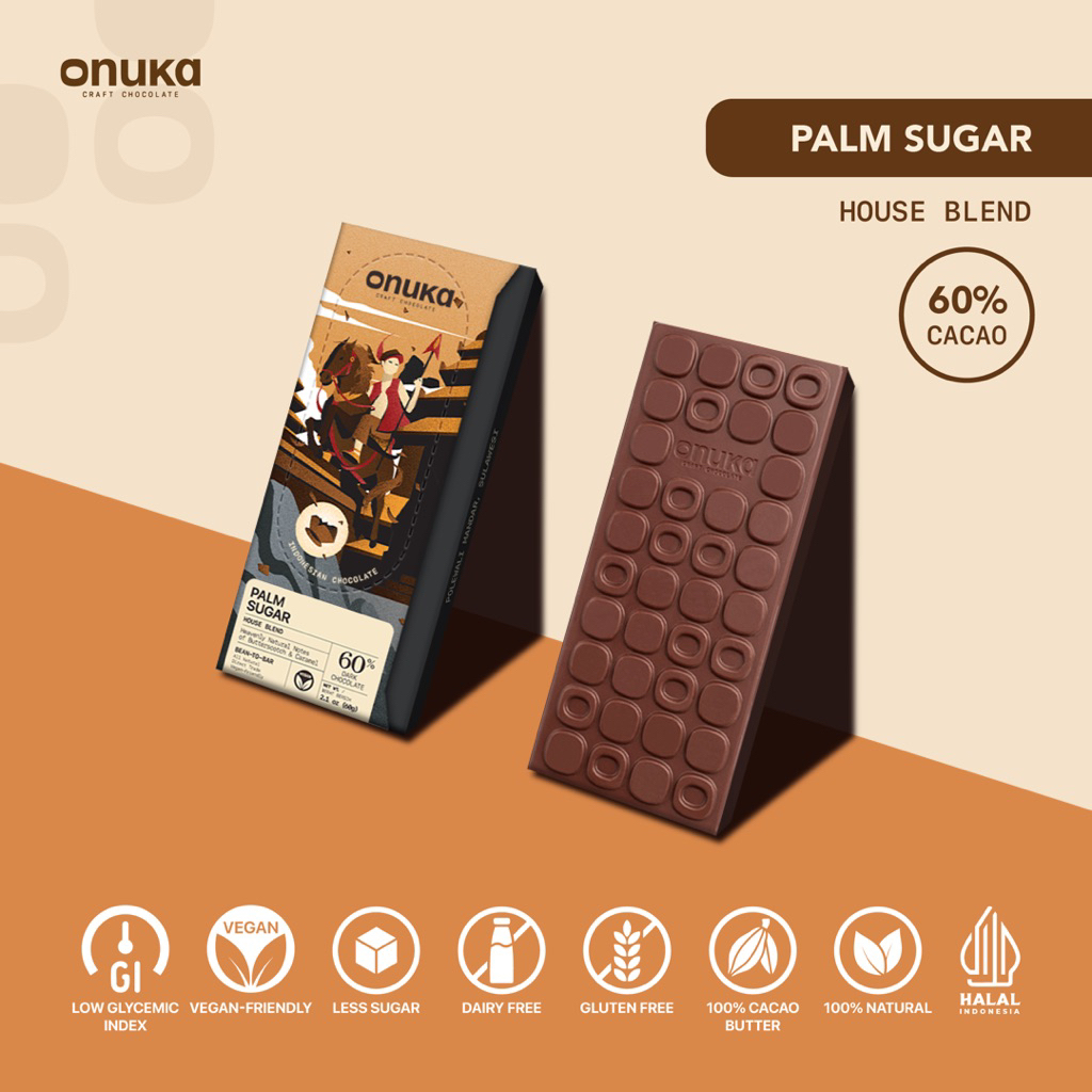 

Onuka Palm Sugar, 60% Dark Chocolate / Gula Aren / Coklat Asli Rendah Gula