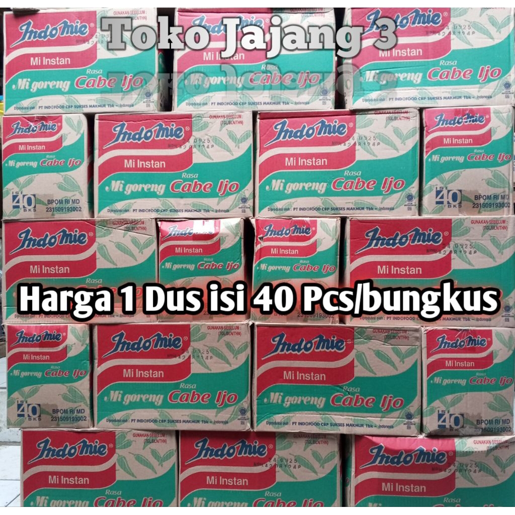 

MIE INDOMIE - Harga 1 Dus isi 40 pcs/bungkus Mie Indomie Cabe Ijo @85gr - Mie Instan