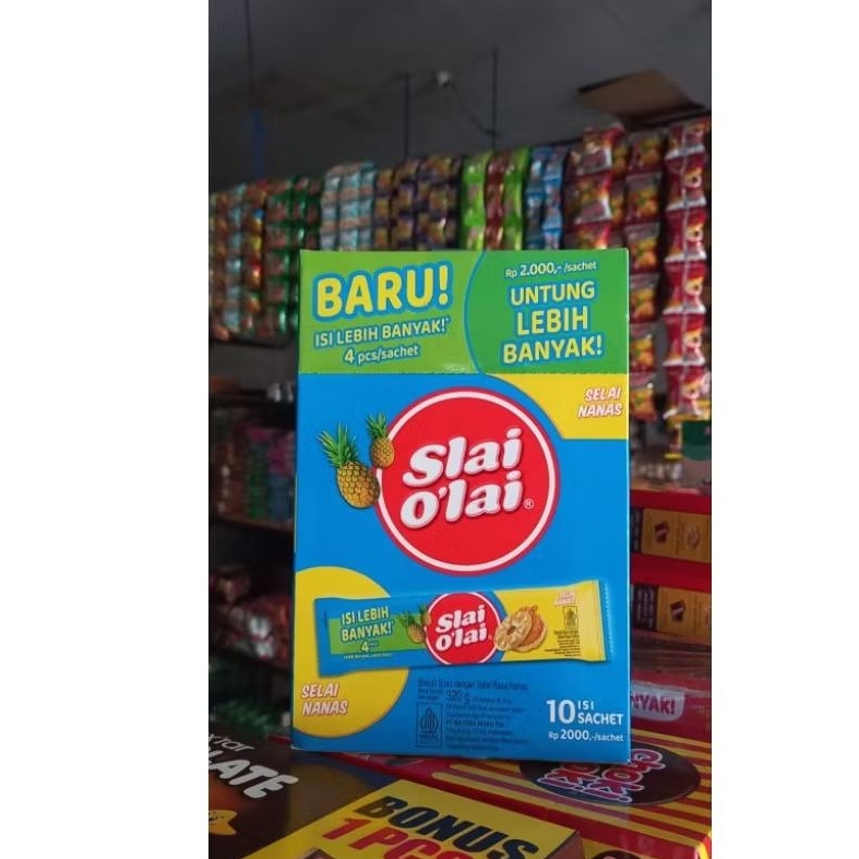 

Slai Olai dengan slai rasa buah 1 box isi 10 sachet