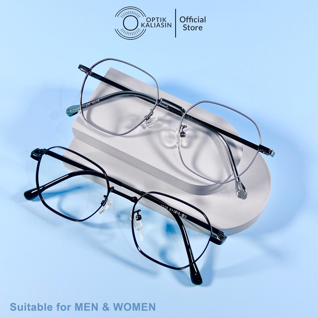 OPTIK KALIASIN - Frame kacamata pria wanita kotak besi korea segi enam 8018 minus plus anti radiasi 