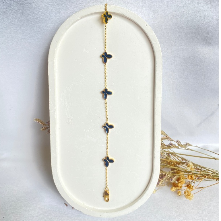 Gelang 5 Kupu-Kupu Hitam Kait Lobster/ Gelang Wanita TItanium / Gelang Serut Kait Premium / Gelang S