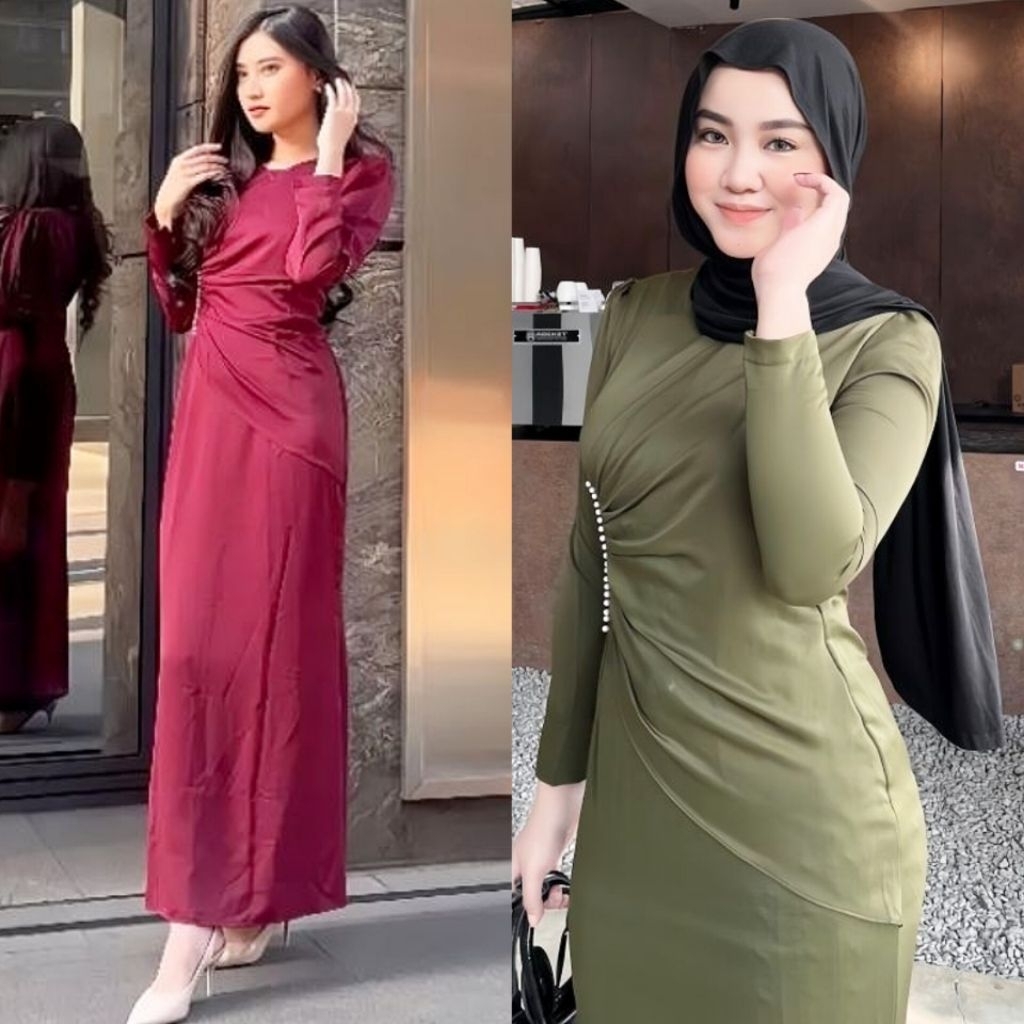 Diva Dress Gamis Gaun Satin Silk Premium Wanita Remaja Lengan Panjang Polos Jumbo Simpel Elegan Casu