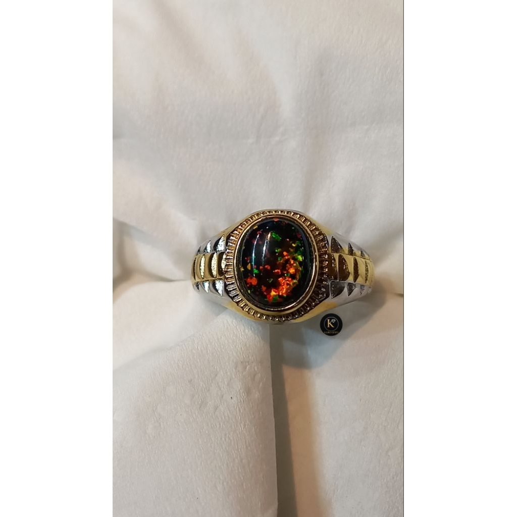 Cincin Batu Permata Kalimaya Black Opal Australia