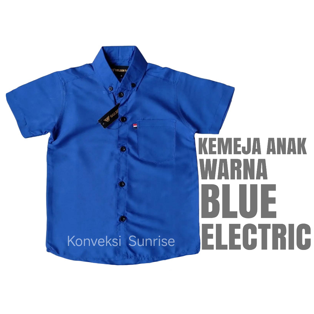 Kemeja Biru Elektrik Anak Laki Lengan Pendek Baju Atasan Anak Cowok Biru BCA Kasual Umur 1-13 Thn