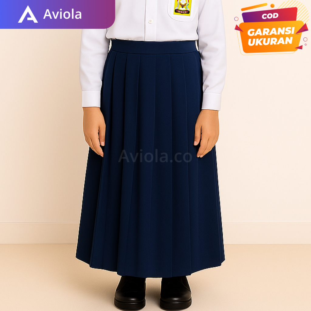 Rok Sekolah SMP rempel panjang - warna biru,coklat(pramuka),putih,hitam