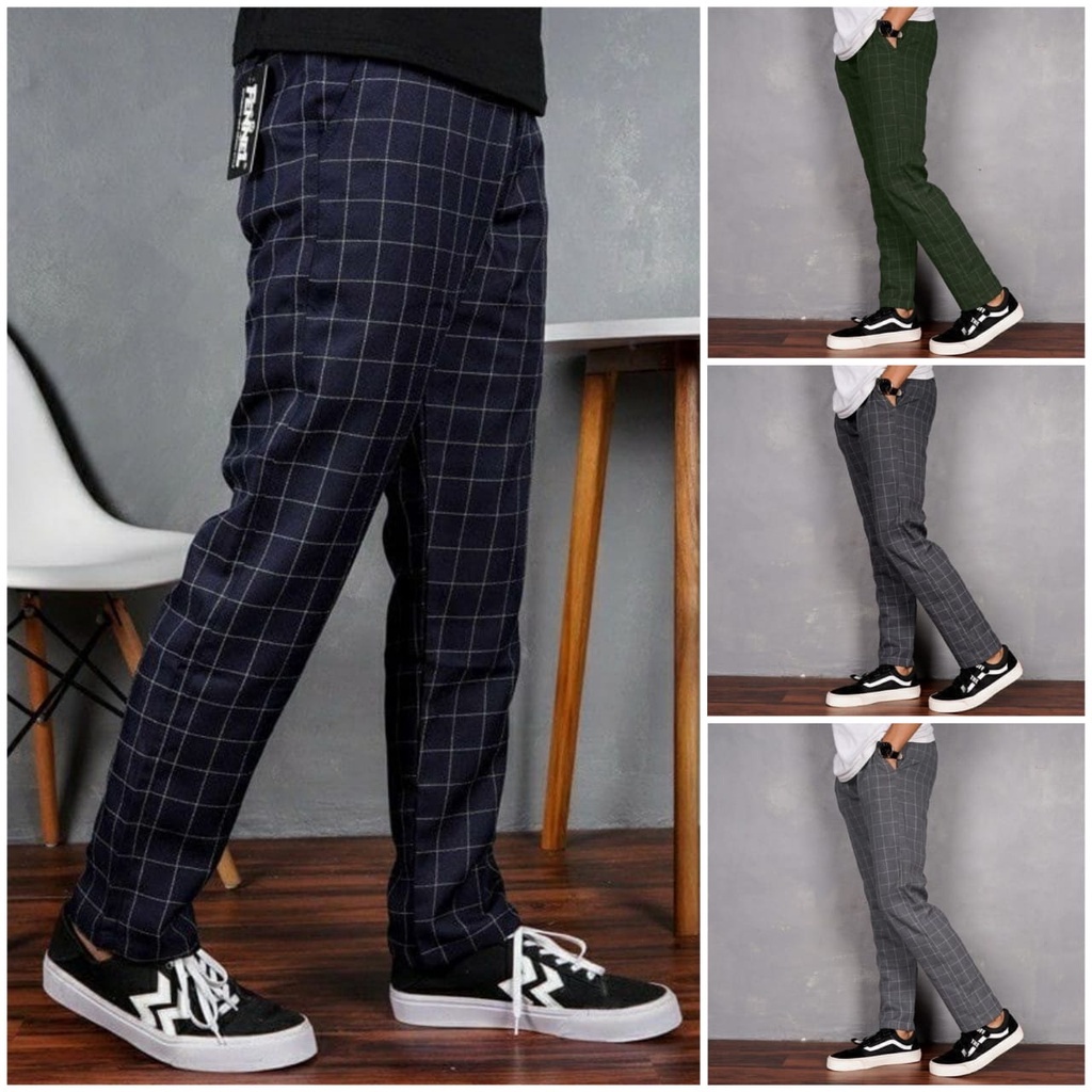 Celana panjang tartan bahan japan drill