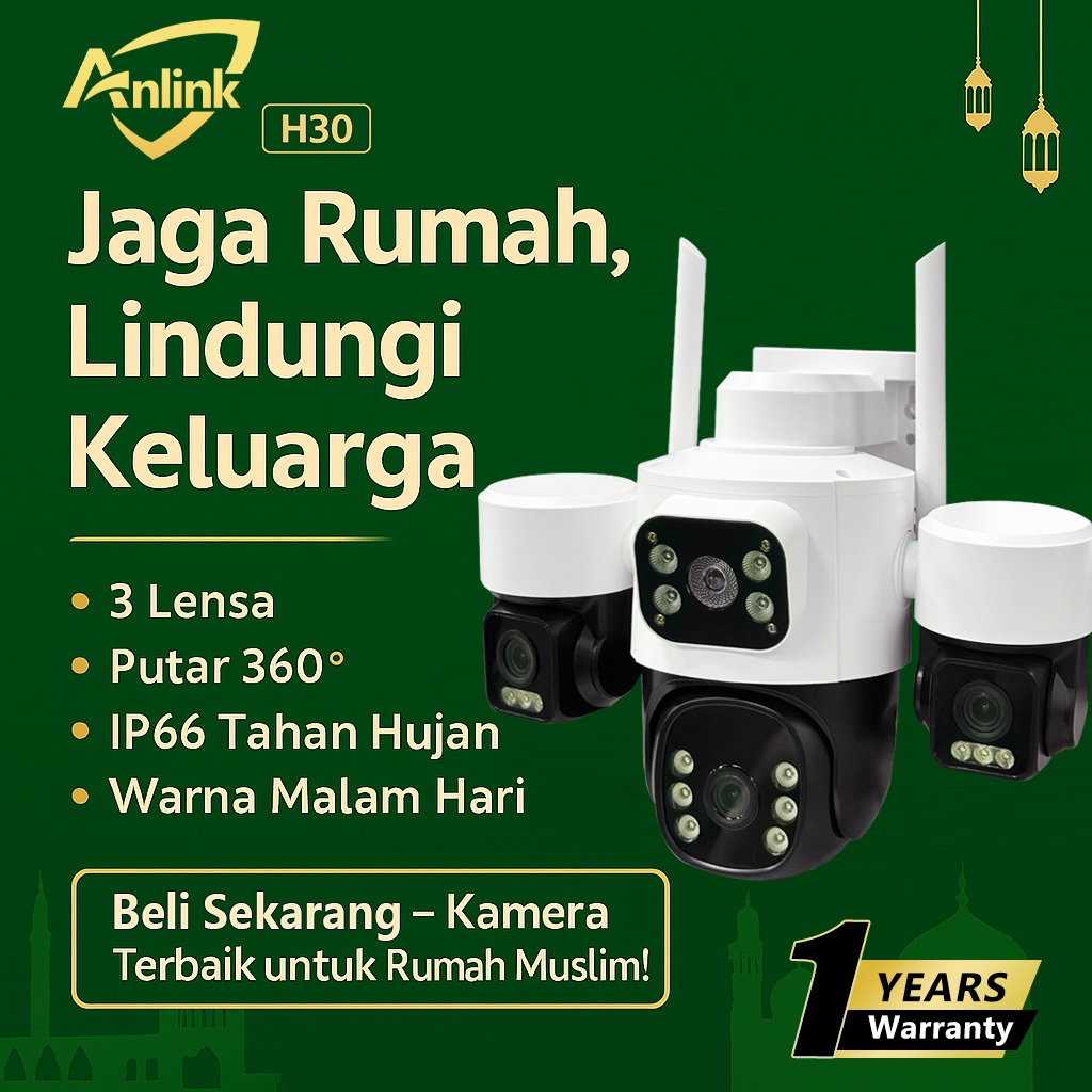CCTV WiFi/4G Outdoor 3 Lensa Putar 360° Pantau Rumah HP Malam Jelas Audio Dua Arah Tahan Hujan Garan