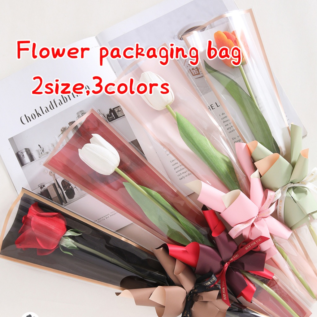 50pcs plastik buket bunga 1 tangkai Plastik transparan tahan air, desain segitiga retro plastik buke