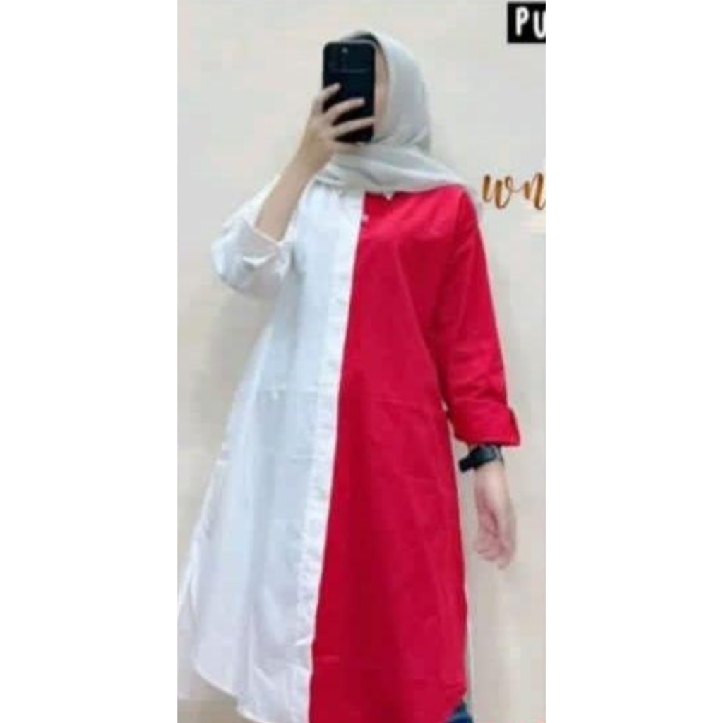 TUNIK KEMERDEKAAN MERAH PUTIH/TUNIK PEREMPUAN 17 AGUSTUS MERAH PUTIH BAHAN CRINKLE AUR FLO/BAJU MERA