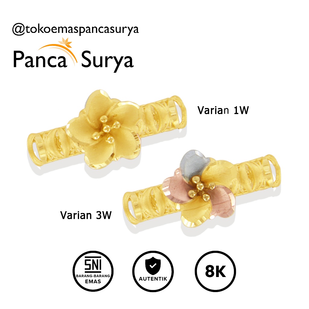 Liontin Charm Flower Bunga Single Pipa Bambu Kerawang Single Kadar Emas 8K (tanpa gelang), MT0004.