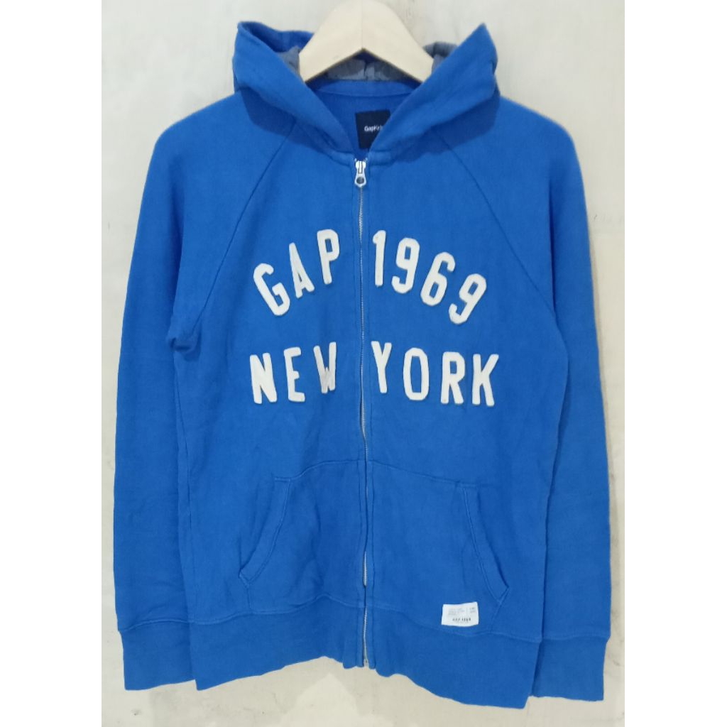 Hoodie zipper GAP biru bordir second