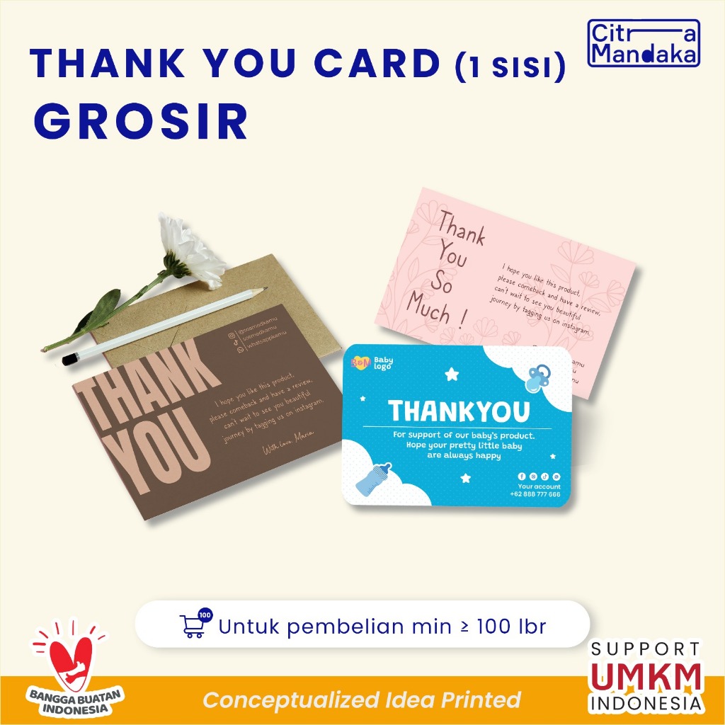 Thank You Card Custom 1 Sisi Olshop Grosir A3 Free Design | Kartu Ucapan Terima Kasih Souvenir Onlin