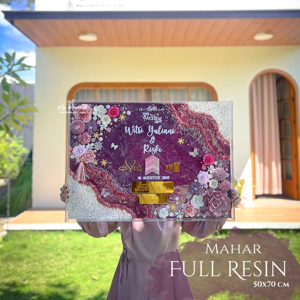 Mahar Resin Frame Full Akrilik  tema warna Maroon/ Burgundy