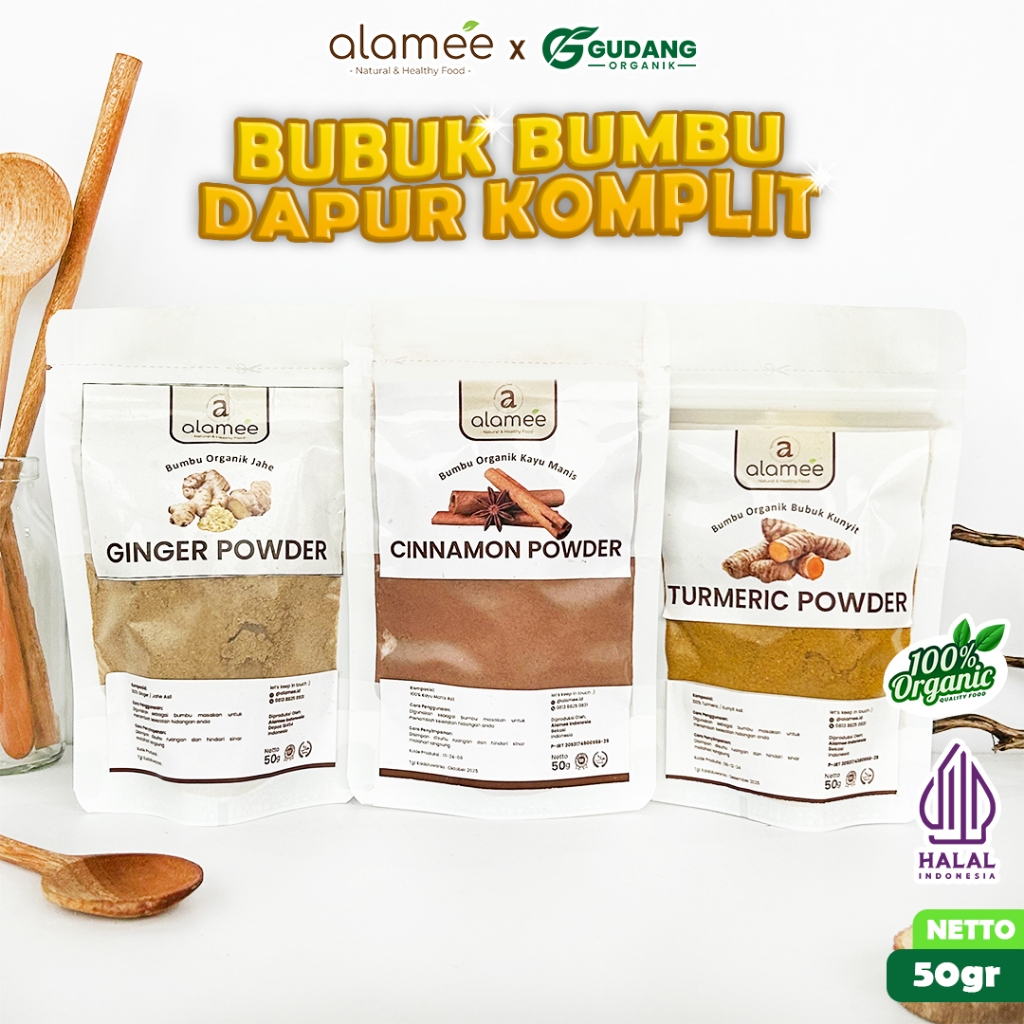 

Bumbu Rempah Dapur Murni Natural Bubuk Masak Organik Bawang Cabe Jahe Kemiri Temulawak Jinten Kayumanis Ngohiong 50gr