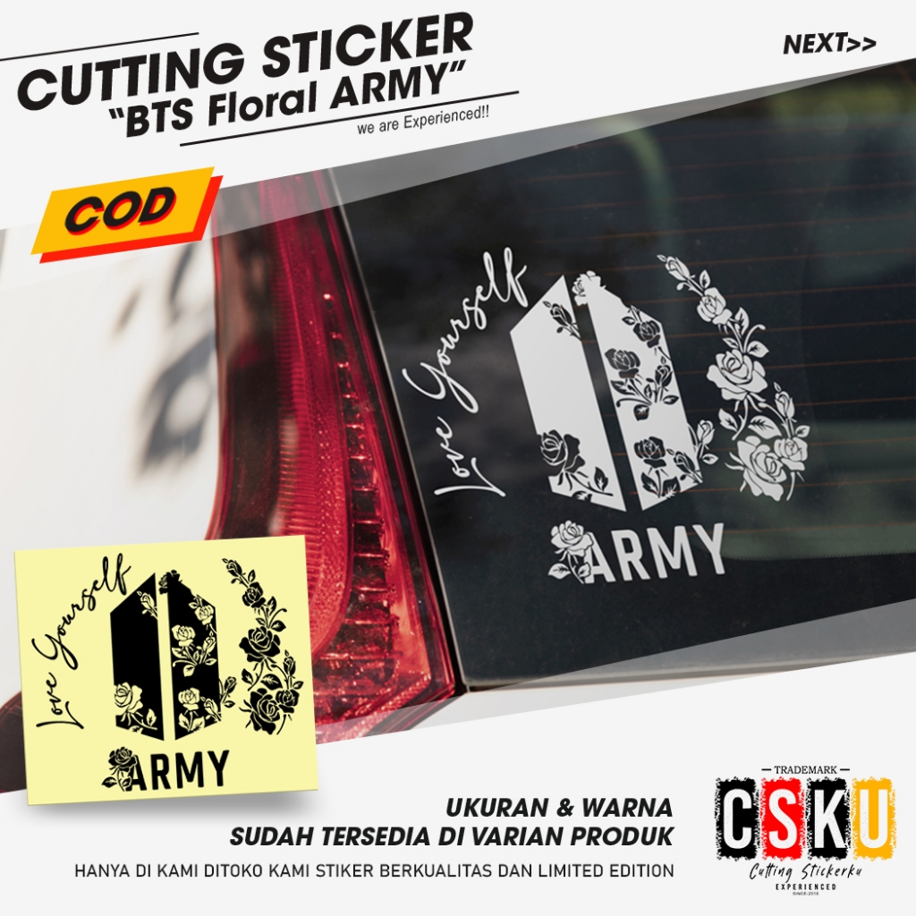 Cutting Stiker BTS Floral Army Variasi Motor Mobil Sticker Idol Kpop Aksesoris Laptop Kaca Body