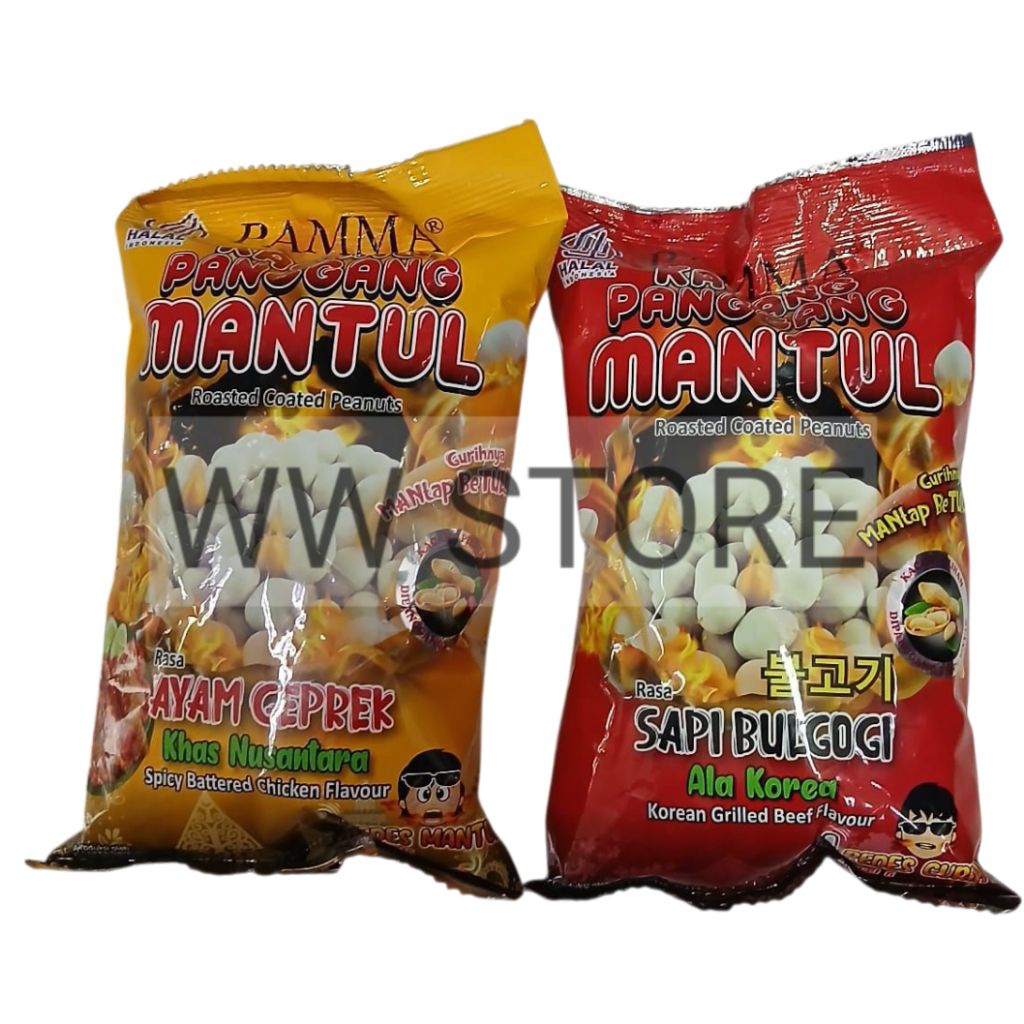 

Kacang panggang rasa AYAM GEPREK Khas Nusantara Level 15 SAPI BULGOGI Ala Korea Level 5 Bawang Panggang Level 0 halal MUI MANTUL PAMMA Spicy Battered Chicken Korean Grilled Beef Toasted Onion flavour flavor Roasted Coated Peanuts 65g