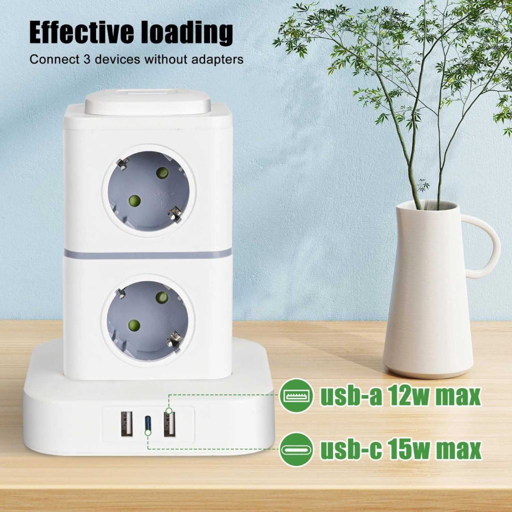 NINNE Stop Kontak Power Socket Strip Tower Colokan Listrik 2500W - NN812