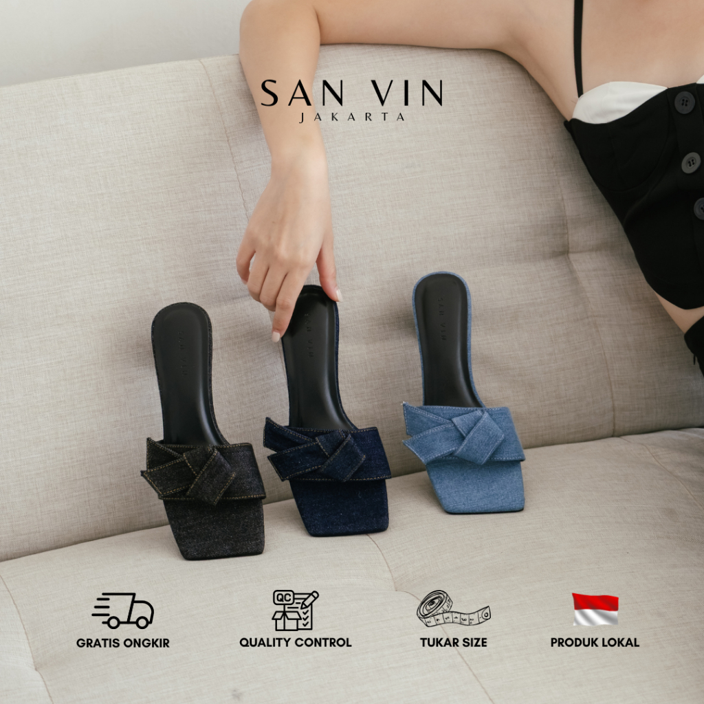 Sanvinshoes - ALICE Heels 7cm - Denim heels pita 7cm - Heels block kantor