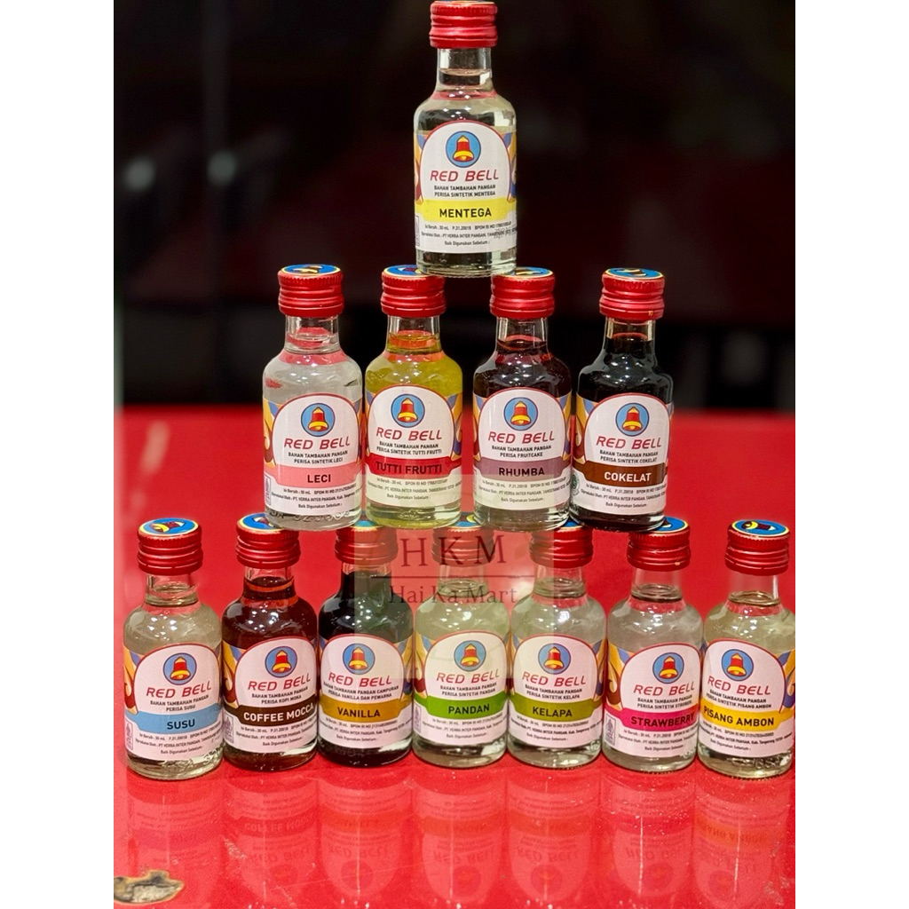 

Red Bell Essence Bening 30 ml Halal BPOM RI . Rasa Pisang Ambon , Leci , Vanilla , Pandan , Kelapa