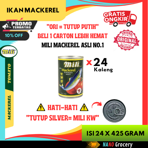 

24 Kaleng Sarden Mili Mackerel Original 425 Gram | Ikan Sarden Kaleng "Tutup Putih" Dus/Carton