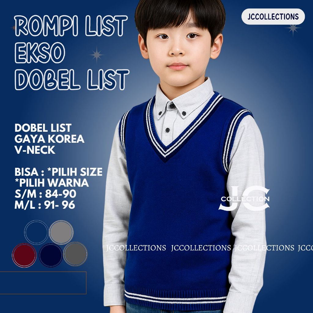 Rompi Rajut Anak Exo /Rompi Seragam Anak Sekolah Ekso / Rompi Anak Rajut Sekolahan List Korea Style 