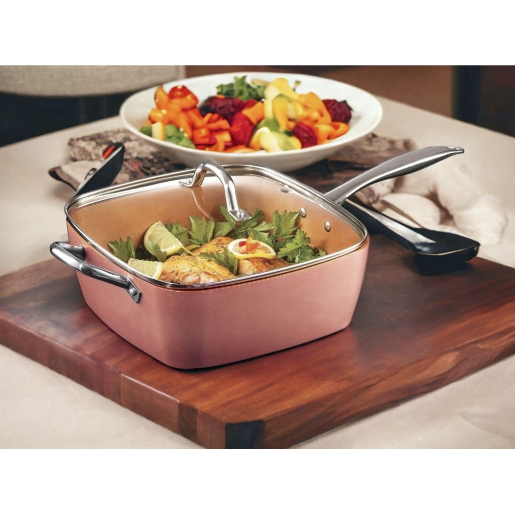 Panci Persegi 24 CM, Square Pan With Lid VICENZA VSP24 Rose Gold, panci Vicenza anti lengket, KITCHE