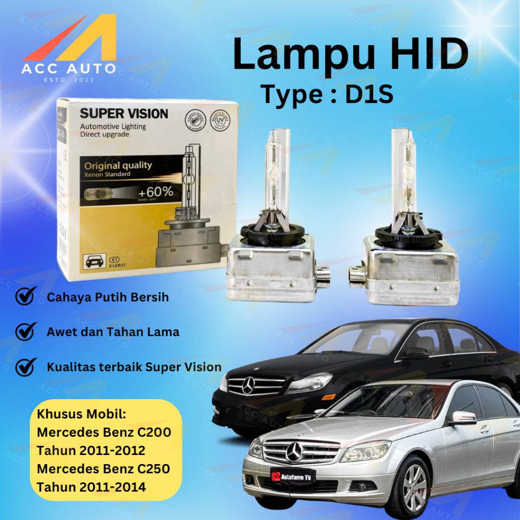 Bola Lampu HID Mercedes Benz C200 C250 D1S 6000K Supervision Model OEM