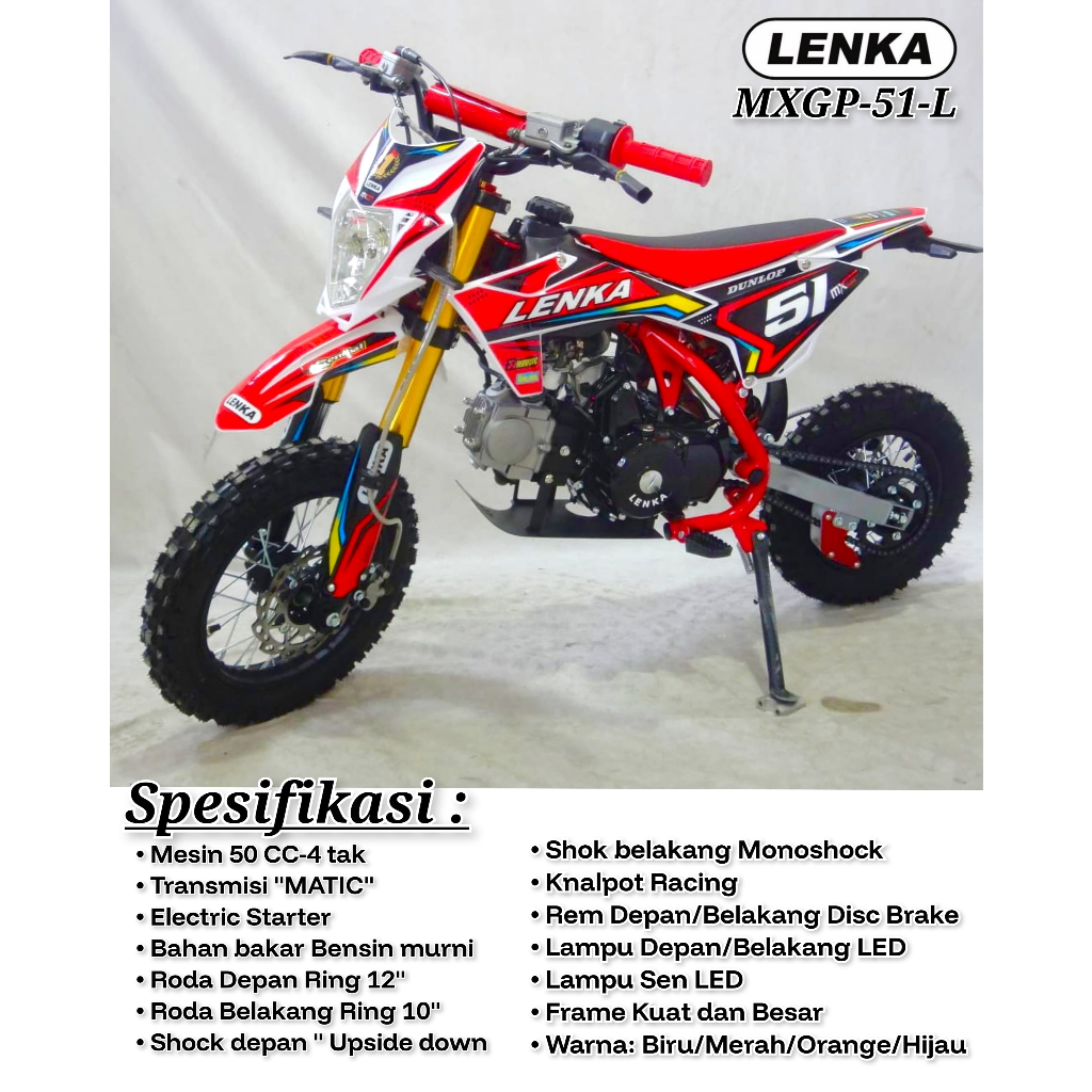 Motor Trail Bensin Anak LENKA MXGP 51L 50CC Mesin ASLI