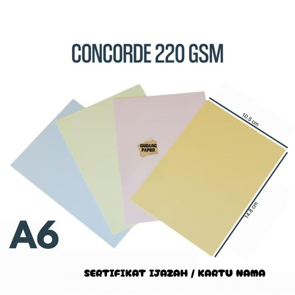 

Kertas Concorde A6 220 gr isi 100 lembar / Concorde A6 220 gram / Kertas Sertifikat Piagam