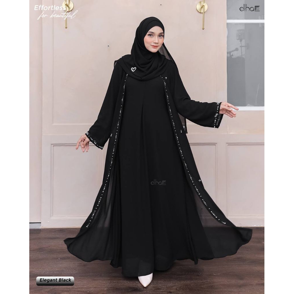 GAMIS / ABAYA CERUTY HITAM & PUTIH Mahreen by Elha