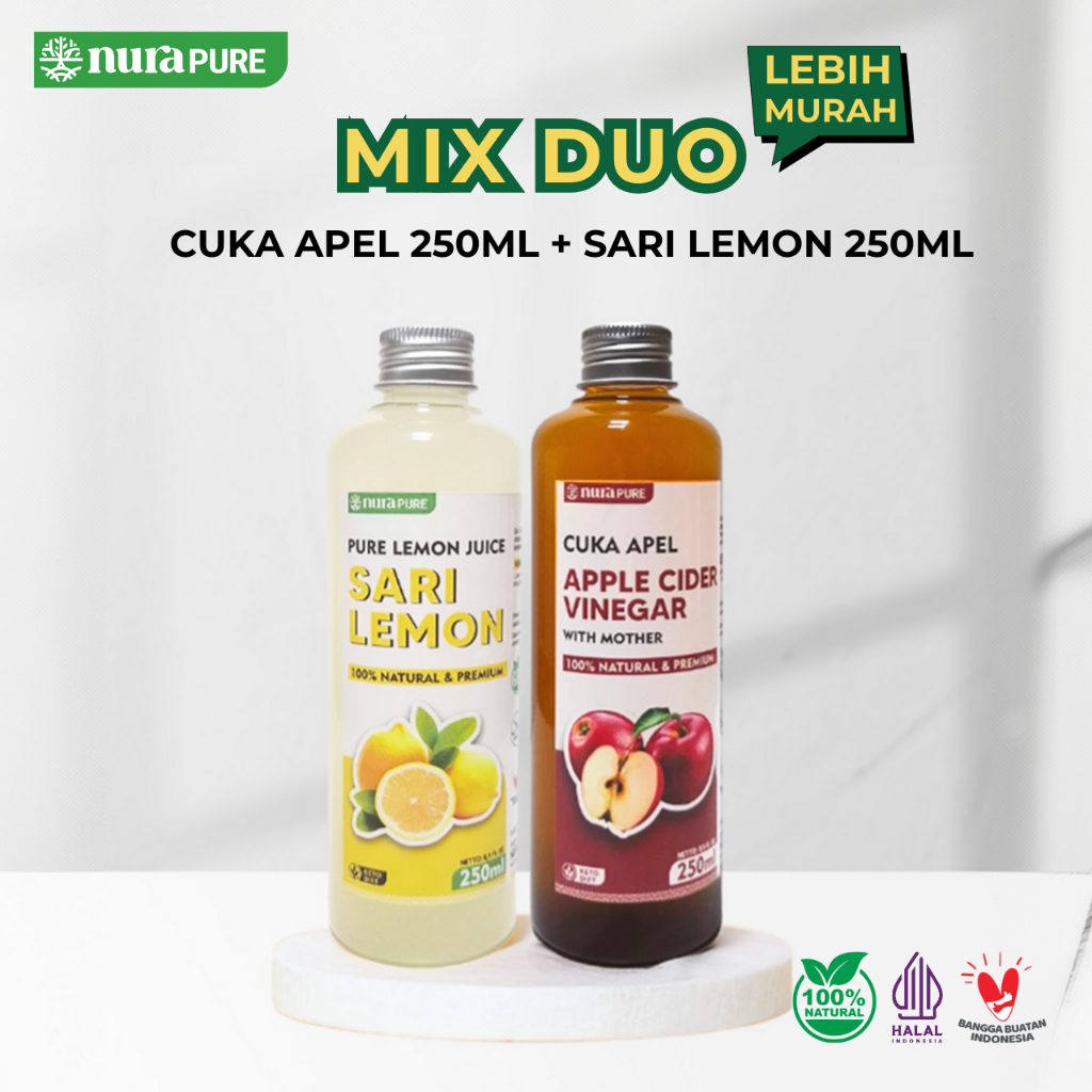 

NuraPure Cuka Apel Sari Lemon 250ml - Paket Mix Duo Murah - Minuman Diet Detox