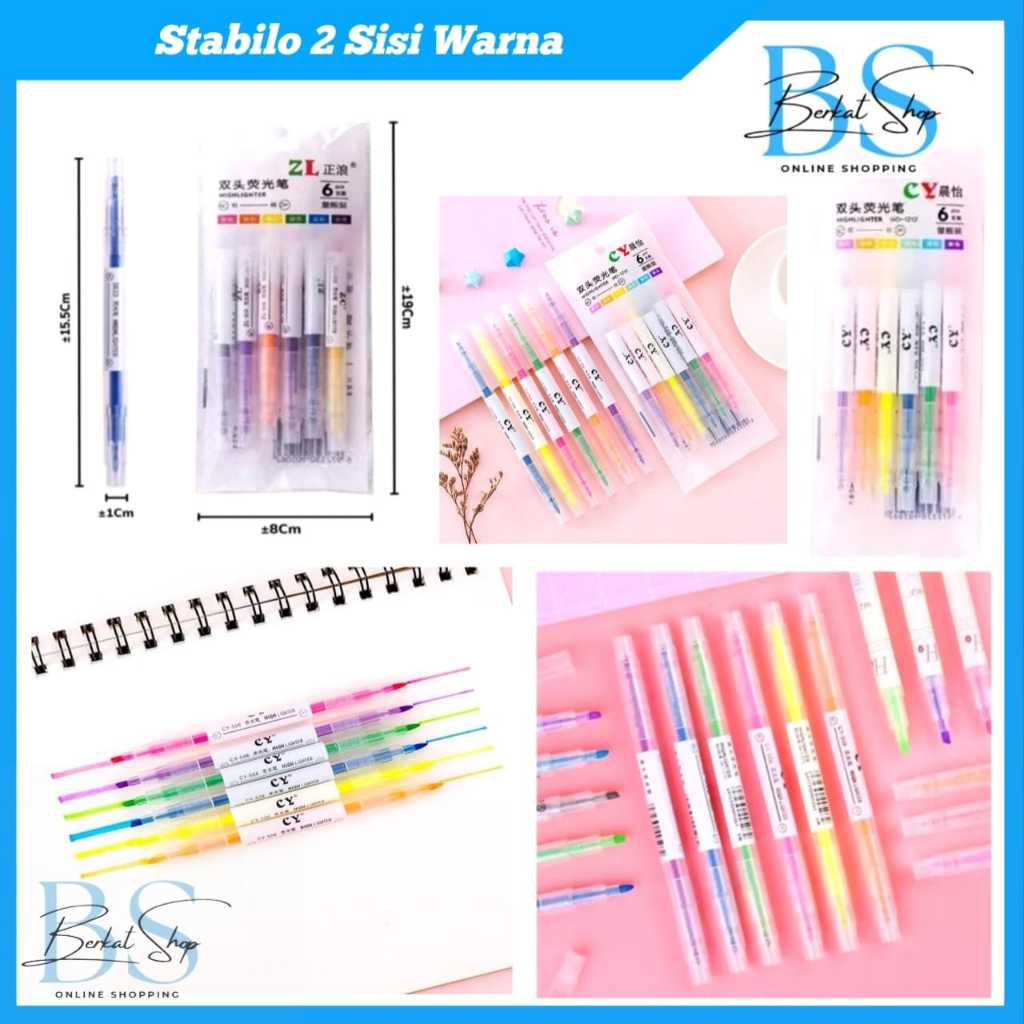 

Stabilo 2 Sisi Warna / Stabilo 2 sisi Pastel Diary pen Warna spidol Highlighter Marker