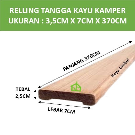 Relling Pegangan Tangga Kayu Kamper Minimalis ukuran 3.5 x 7 x 400cm