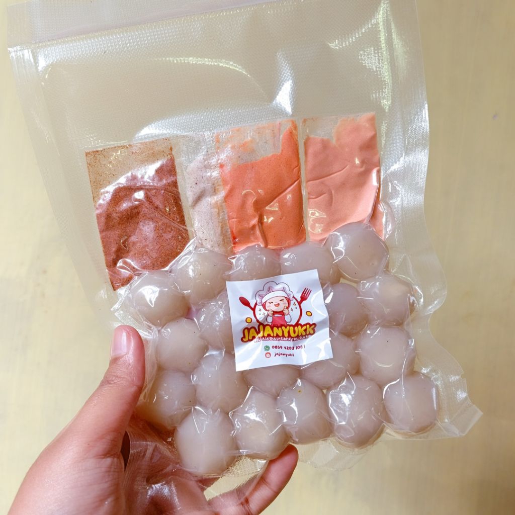 

Cimol keju chedar + 4 bumbu tabur pedas, asin, balado, dan enak Promo murah