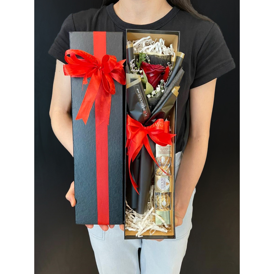 Flowerhouse - Infinity Love Set - Hampers Valentine Preserved Rose with Ferrero Rocher Chocolate