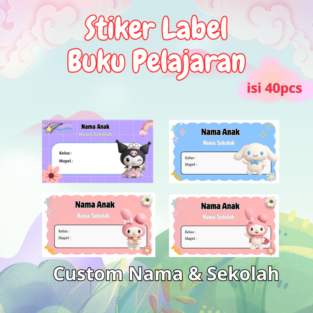 

Stiker Label Buku Custom Nama Lucu Karakter Sanrio