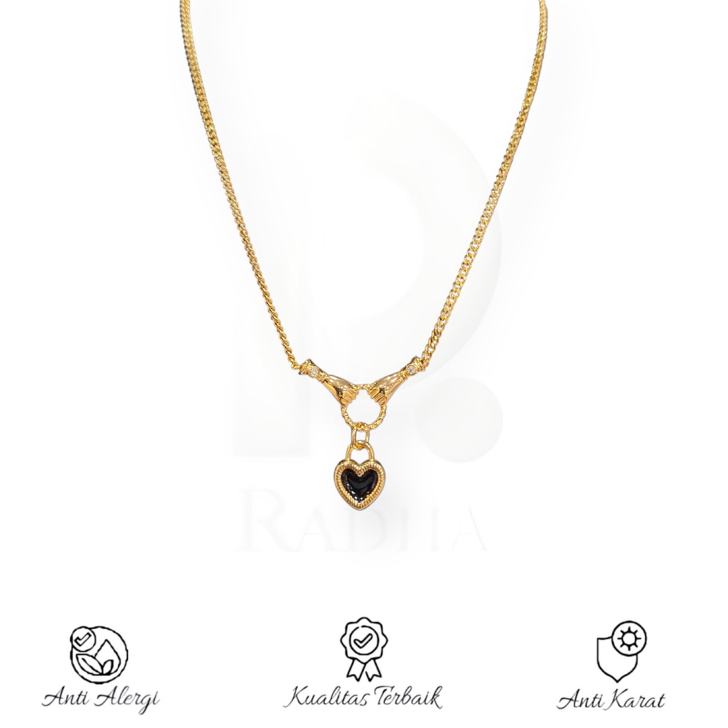 Radhatelier - Perhiasan Kalung Titanium Anti Karat Kalung Wanita Liontin Batu Hitam Dan Batu Permata