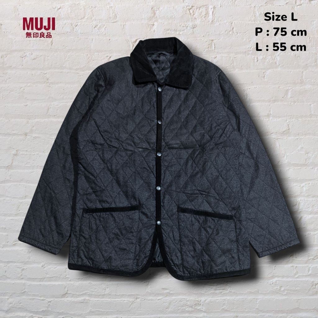 Size L Quilted Casual Jacket Muji Grey Black    Second Preloved #K103